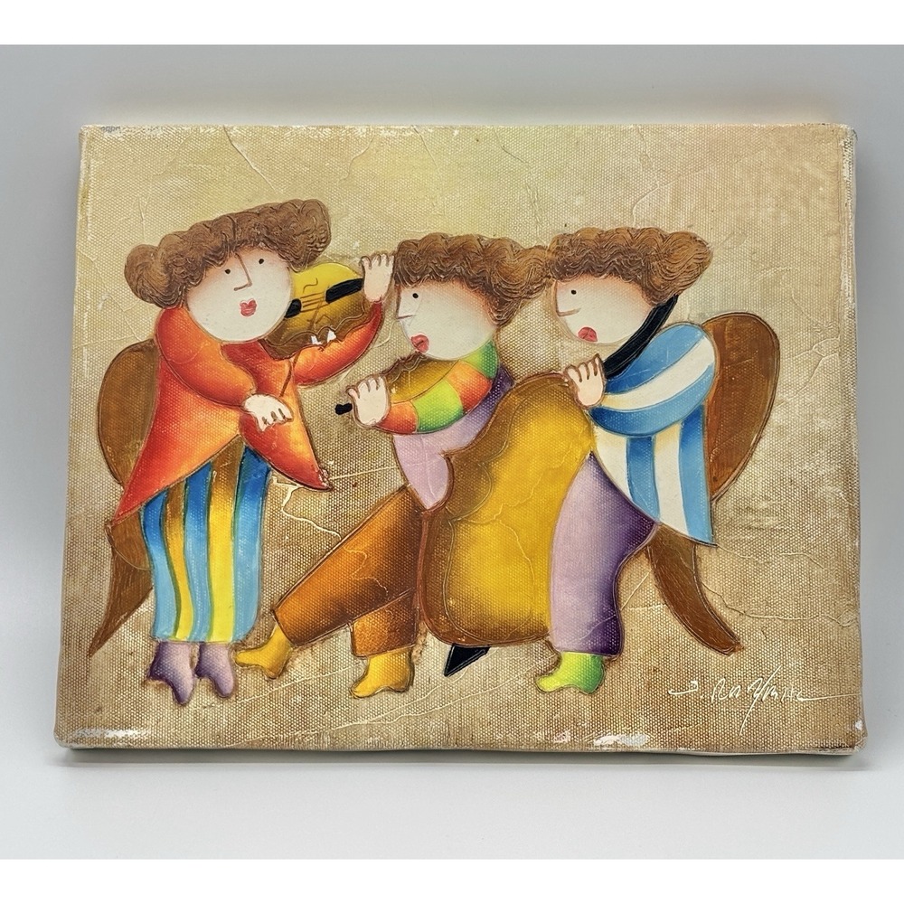 Joyce Roybal Style Whimsical Musician Trio Canvas Painting‎ 10x8x1